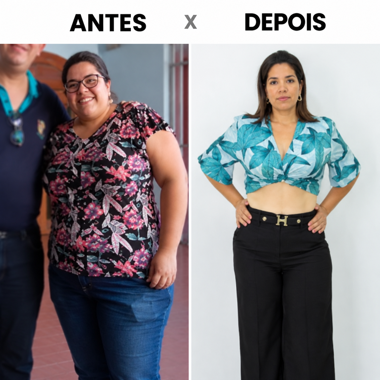 Comparação de visual antes e depois